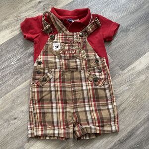 Cradle Togs Monkey Construction Builders  Red/Brown Overalls Sweater 24 Mo